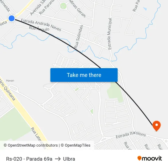 Rs-020 - Parada 69a to Ulbra map