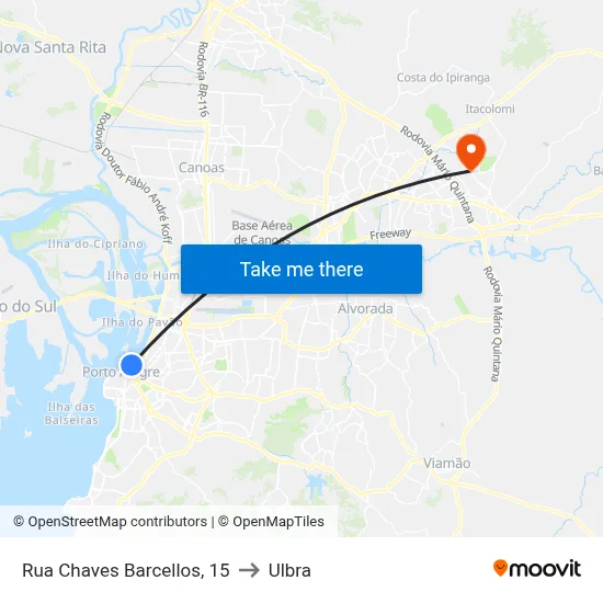 Rua Chaves Barcellos, 15 to Ulbra map