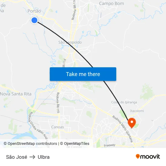 São José to Ulbra map