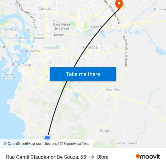 Rua Gentil Claudionor De Souza, 65 to Ulbra map
