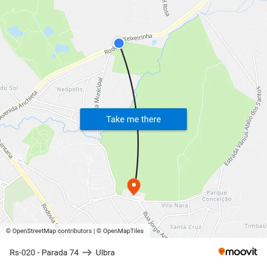 Rs-020 - Parada 74 to Ulbra map