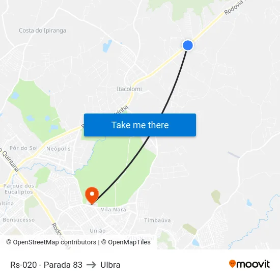 Rs-020 - Parada 83 to Ulbra map
