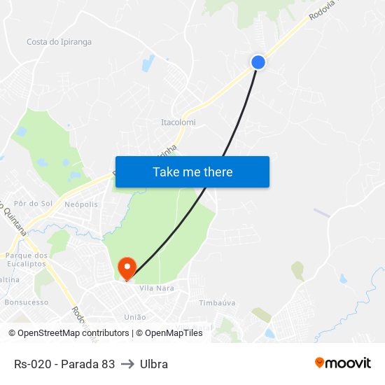 Rs-020 - Parada 83 to Ulbra map