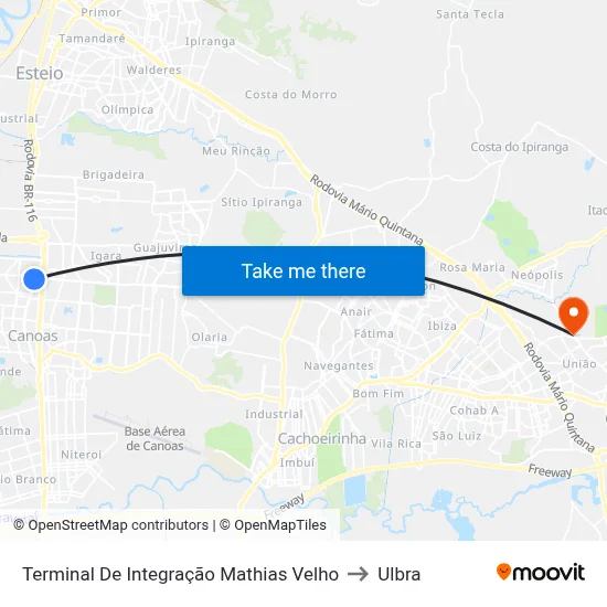 Terminal De Integração Mathias Velho to Ulbra map