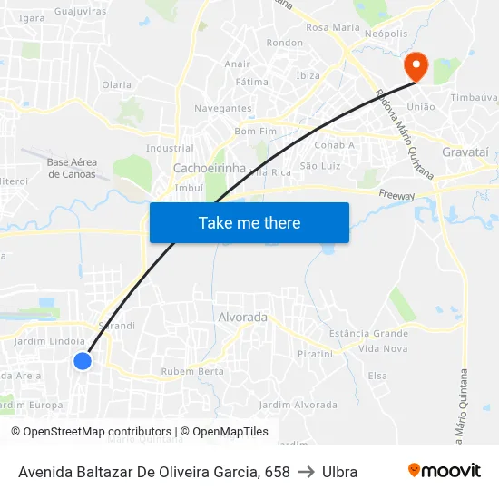 Avenida Baltazar De Oliveira Garcia, 658 to Ulbra map