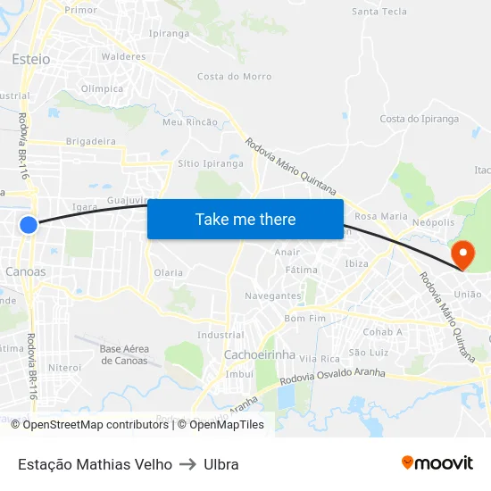 Estação Mathias Velho to Ulbra map
