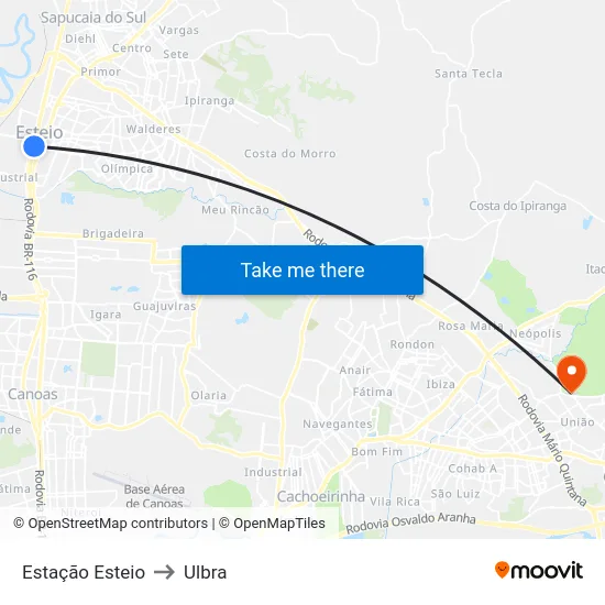 Estação Esteio to Ulbra map