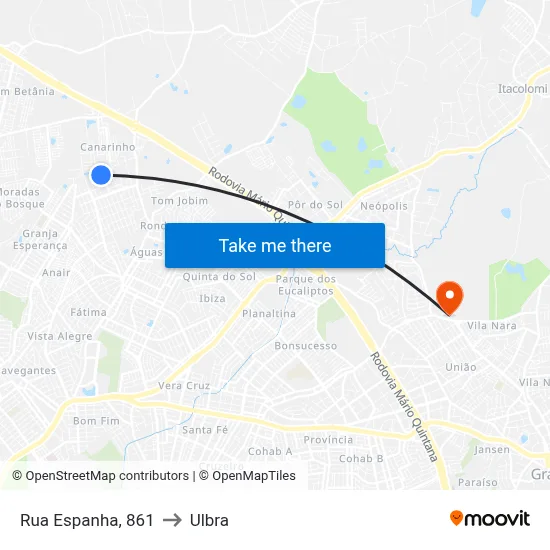 Rua Espanha, 861 to Ulbra map