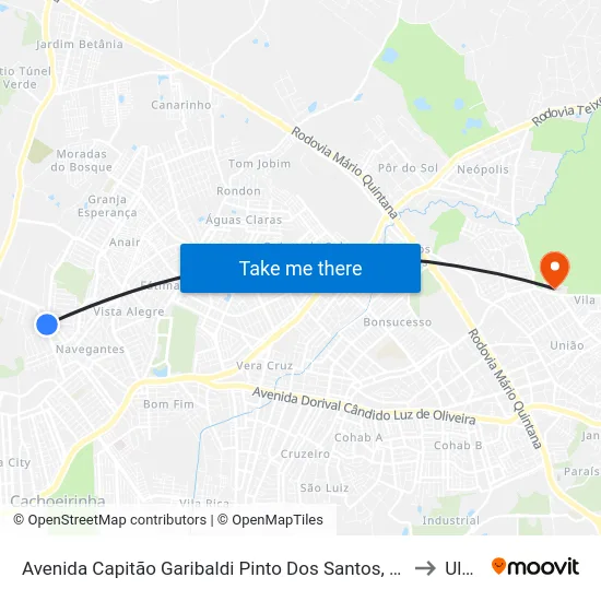 Avenida Capitão Garibaldi Pinto Dos Santos, 716-942 to Ulbra map