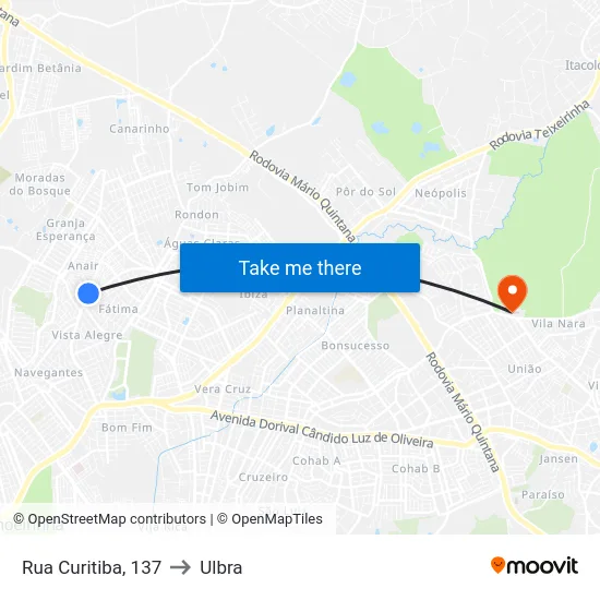 Rua Curitiba, 137 to Ulbra map