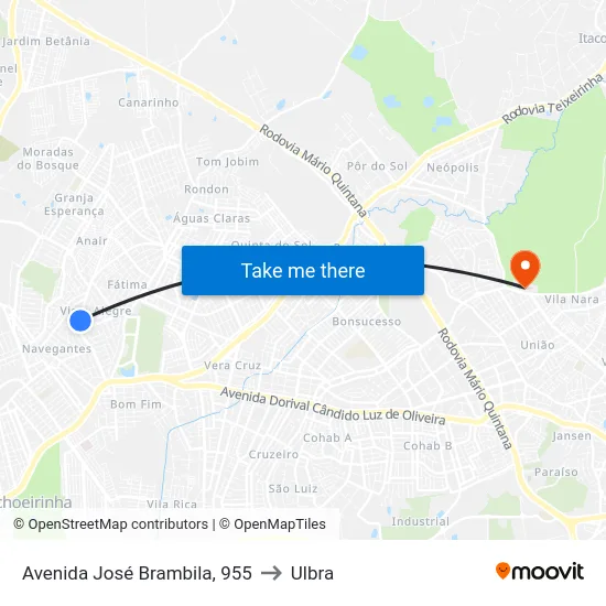 Avenida José Brambila, 955 to Ulbra map