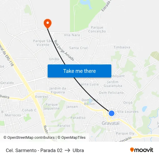 Cel. Sarmento - Parada 02 to Ulbra map