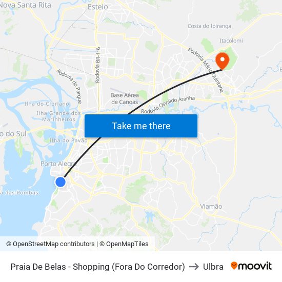Praia De Belas - Shopping (Fora Do Corredor) to Ulbra map