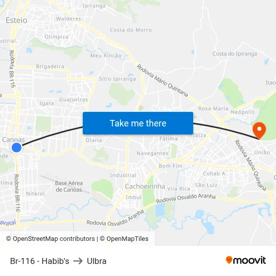 Br-116 - Habib's to Ulbra map