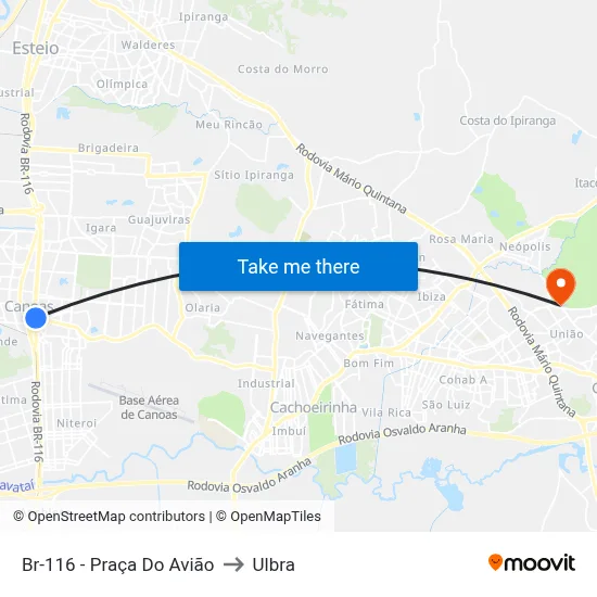 Br-116 - Praça Do Avião to Ulbra map