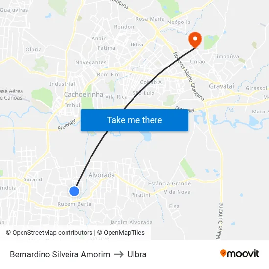 Bernardino Silveira Amorim to Ulbra map