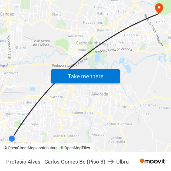 Protásio Alves - Carlos Gomes Bc (Piso 3) to Ulbra map