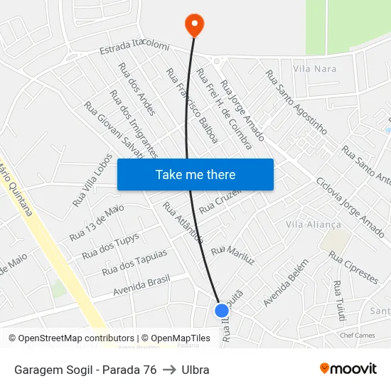 Garagem Sogil - Parada 76 to Ulbra map