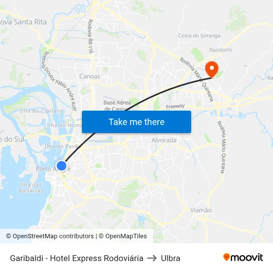 Garibaldi - Hotel Express Rodoviária to Ulbra map