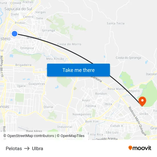 Pelotas to Ulbra map