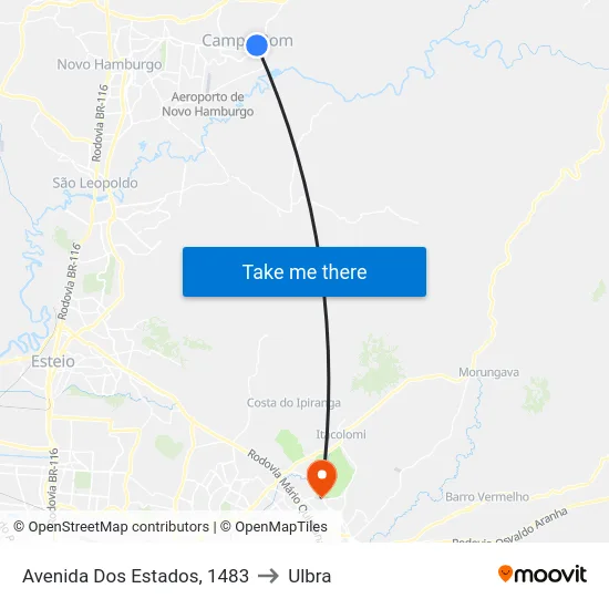 Avenida Dos Estados, 1483 to Ulbra map
