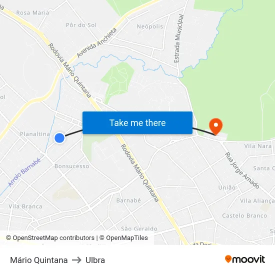 Mário Quintana to Ulbra map