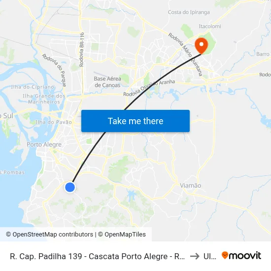 R. Cap. Padilha 139 - Cascata Porto Alegre - Rs 91710-100 Brasil to Ulbra map