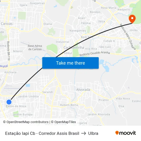 Estação Iapi Cb - Corredor Assis Brasil to Ulbra map