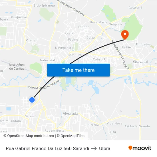 Rua Gabriel Franco Da Luz 560 Sarandi to Ulbra map