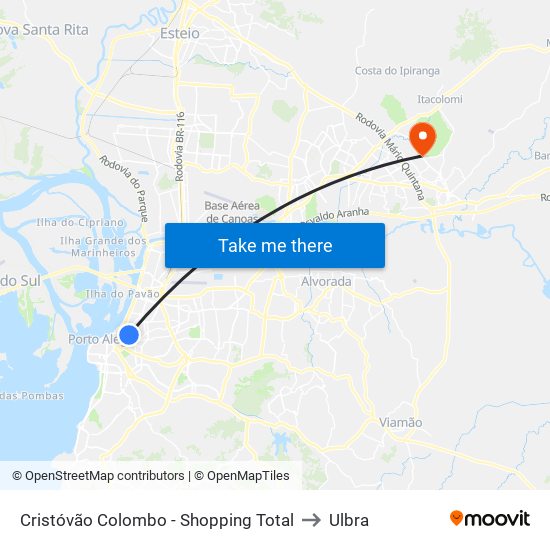 Cristóvão Colombo - Shopping Total to Ulbra map