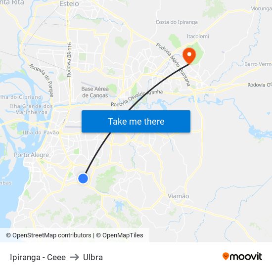 Ipiranga - Ceee to Ulbra map