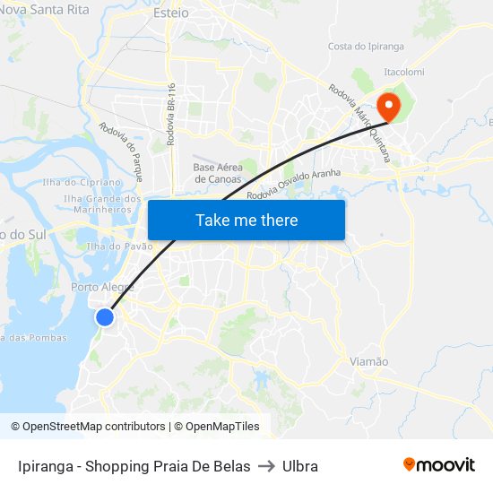 Ipiranga - Shopping Praia De Belas to Ulbra map