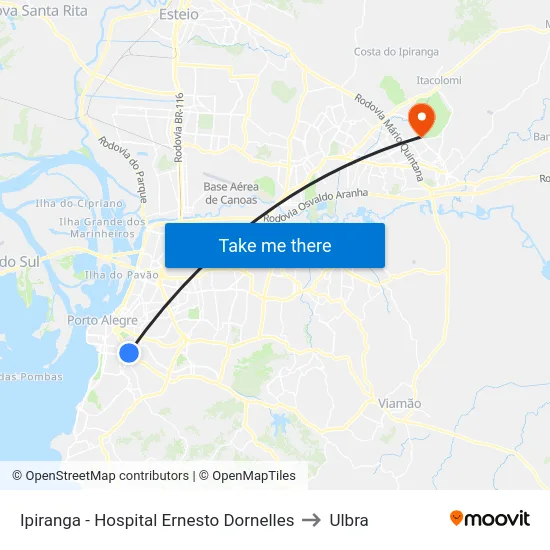 Ipiranga - Hospital Ernesto Dornelles to Ulbra map