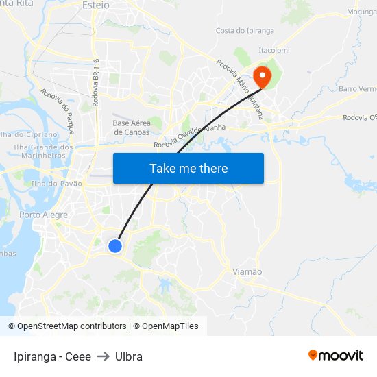 Ipiranga - Ceee to Ulbra map
