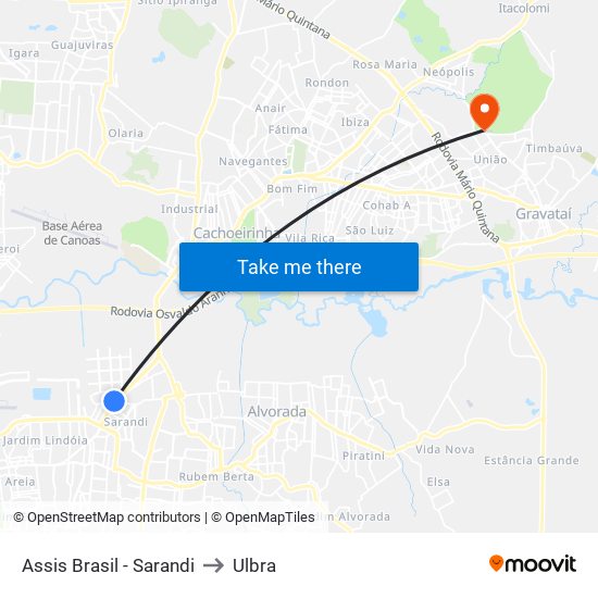 Assis Brasil - Sarandi to Ulbra map