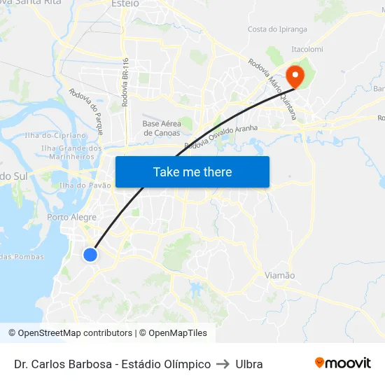 Dr. Carlos Barbosa - Estádio Olímpico to Ulbra map
