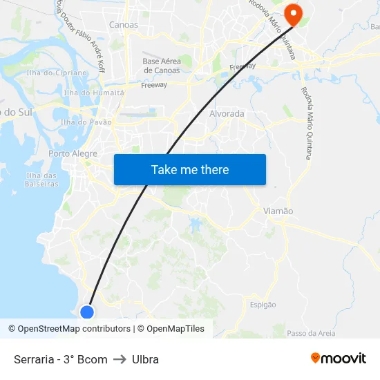 Serraria - 3° Bcom to Ulbra map