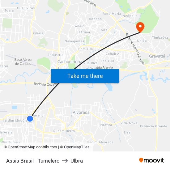 Assis Brasil - Tumelero to Ulbra map