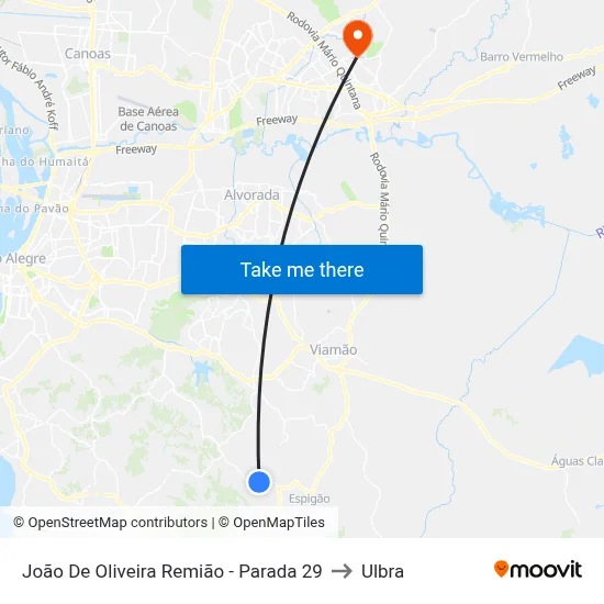João De Oliveira Remião - Parada 29 to Ulbra map