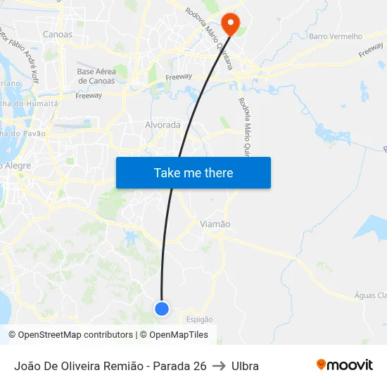 João De Oliveira Remião - Parada 26 to Ulbra map