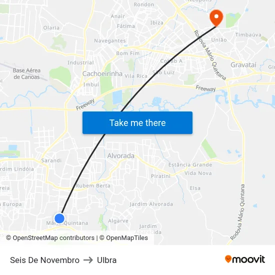Seis De Novembro to Ulbra map