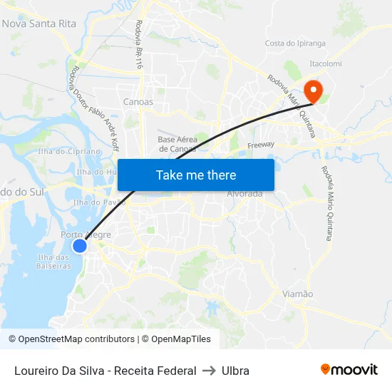 Loureiro Da Silva - Receita Federal to Ulbra map