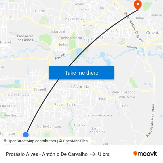 Protásio Alves - Antônio De Carvalho to Ulbra map