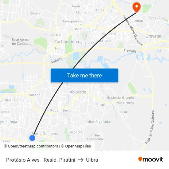 Protásio Alves - Resid. Piratini to Ulbra map