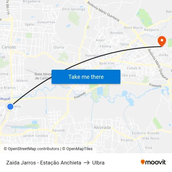 Zaida Jarros - Estação Anchieta to Ulbra map