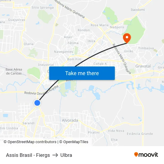 Assis Brasil - Fiergs to Ulbra map