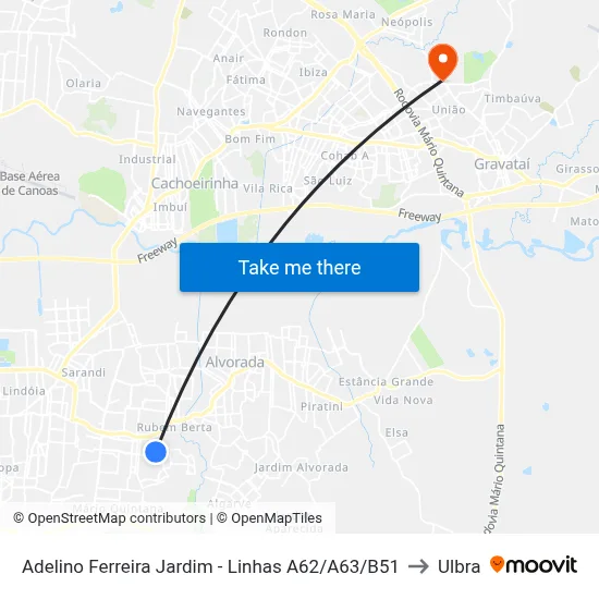 Adelino Ferreira Jardim - Linhas A62/A63/B51 to Ulbra map