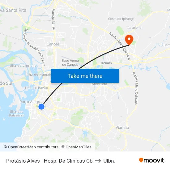 Protásio Alves - Hosp. De Clínicas Cb to Ulbra map