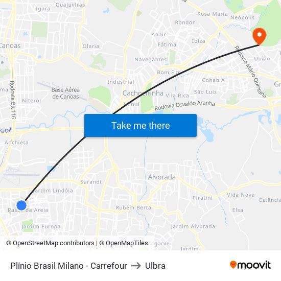 Plínio Brasil Milano - Carrefour to Ulbra map