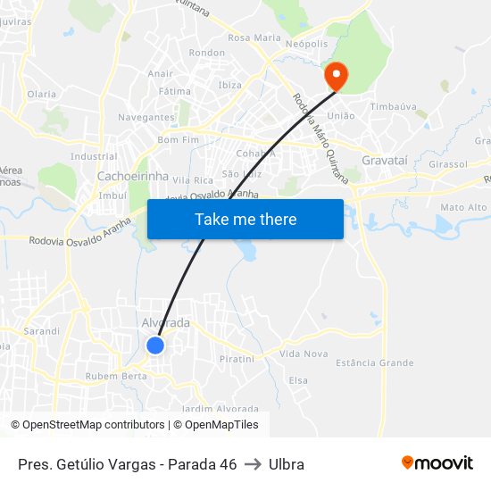 Pres. Getúlio Vargas - Parada 46 to Ulbra map